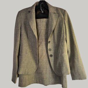 Brown Plaid Skirt Suit Set - Jacket & Skirt (knee length)